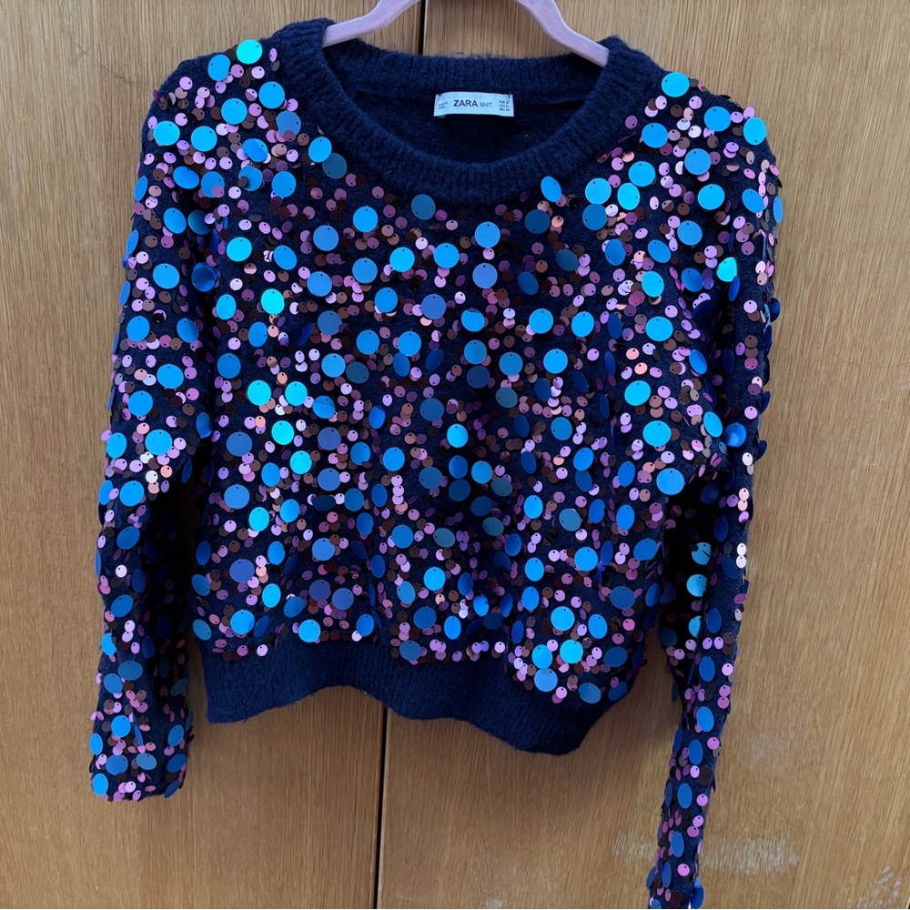 Zara Women's Sequin Sweater - Blue